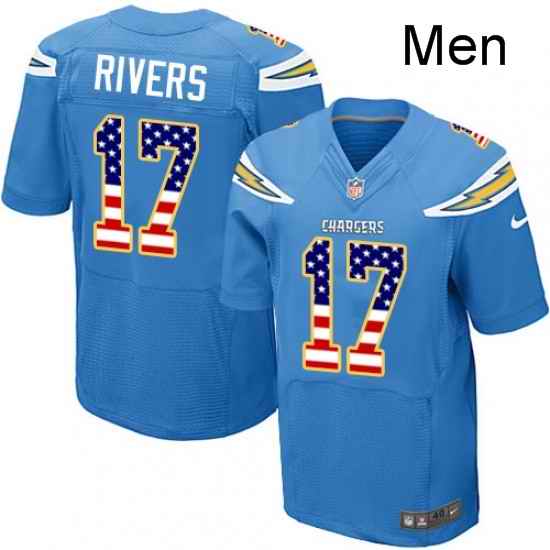 Men Nike Los Angeles Chargers 17 Philip Rivers Elite Electric Blue Alternate USA Flag Fashion NFL Jersey